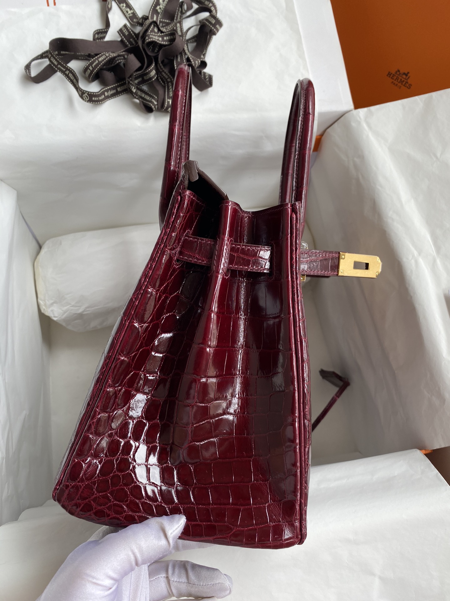 Hermes Birkin 30CM Handmade Bag In Bordeaux Crocodile Niloticus Shiny Skin